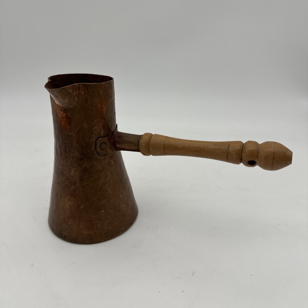 Vintage 6" TURKISH Coffee Pot Maker‎ Cezve Ibrik Jezve Copper Wood Handle